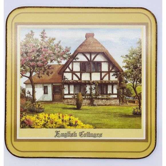 Vintage Pimpernel Acrylic Cork Square Coasters Set of 6 Cottages 4"x 4" England - Picture 4 of 10